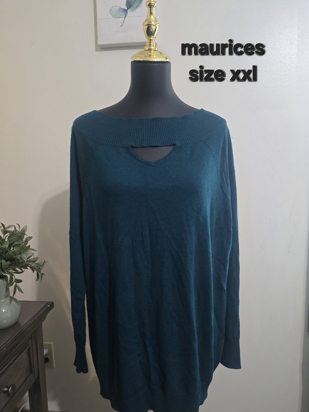 Maurices Teal Keyhole-Detail Long Sleeve Pullover
